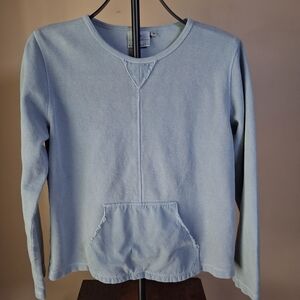 Hot Cotton Women’s Slate Blue Ribbed Sweatshirt W/Kangaroo Pocket; Sz. S